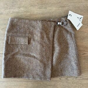 NWT BA&SH Cara Herringbone Wool Mini Skirt-Wrap Skirt-Camel brown-Sz 36/US Small